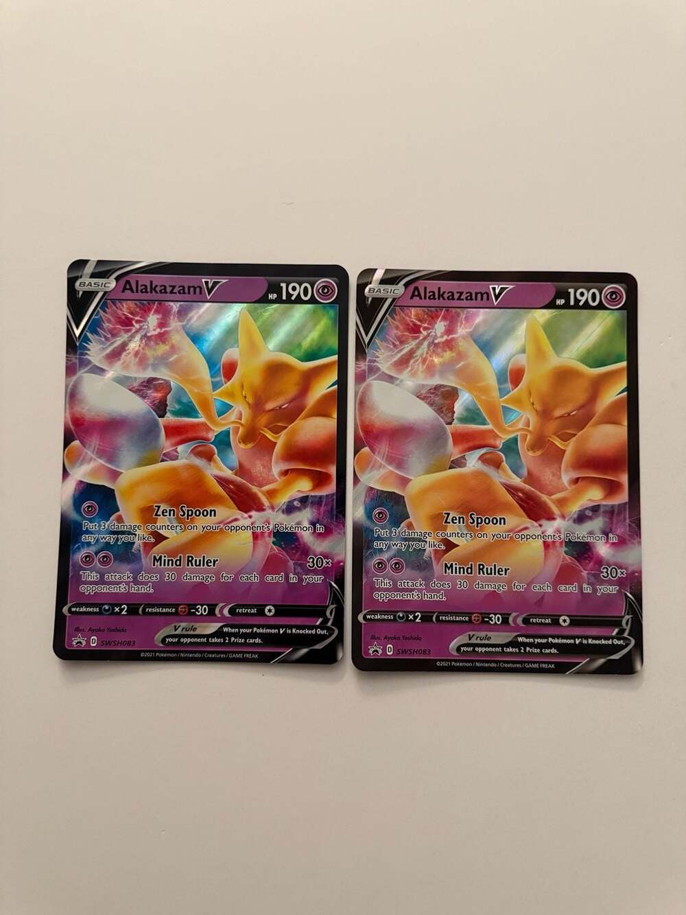 Pokemon Alakazam V SWSH083 Black Star Promo Jumbo  Card (Lot of 2)